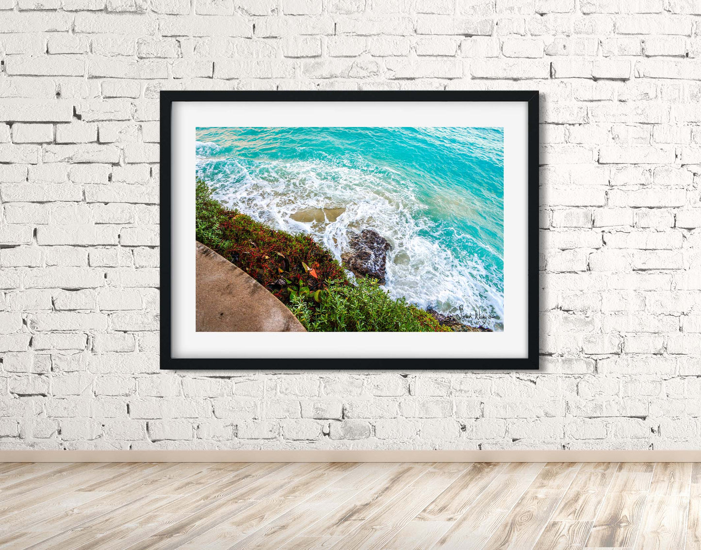 Coastal Harmony - Seascape with Green and Red Foliage Print