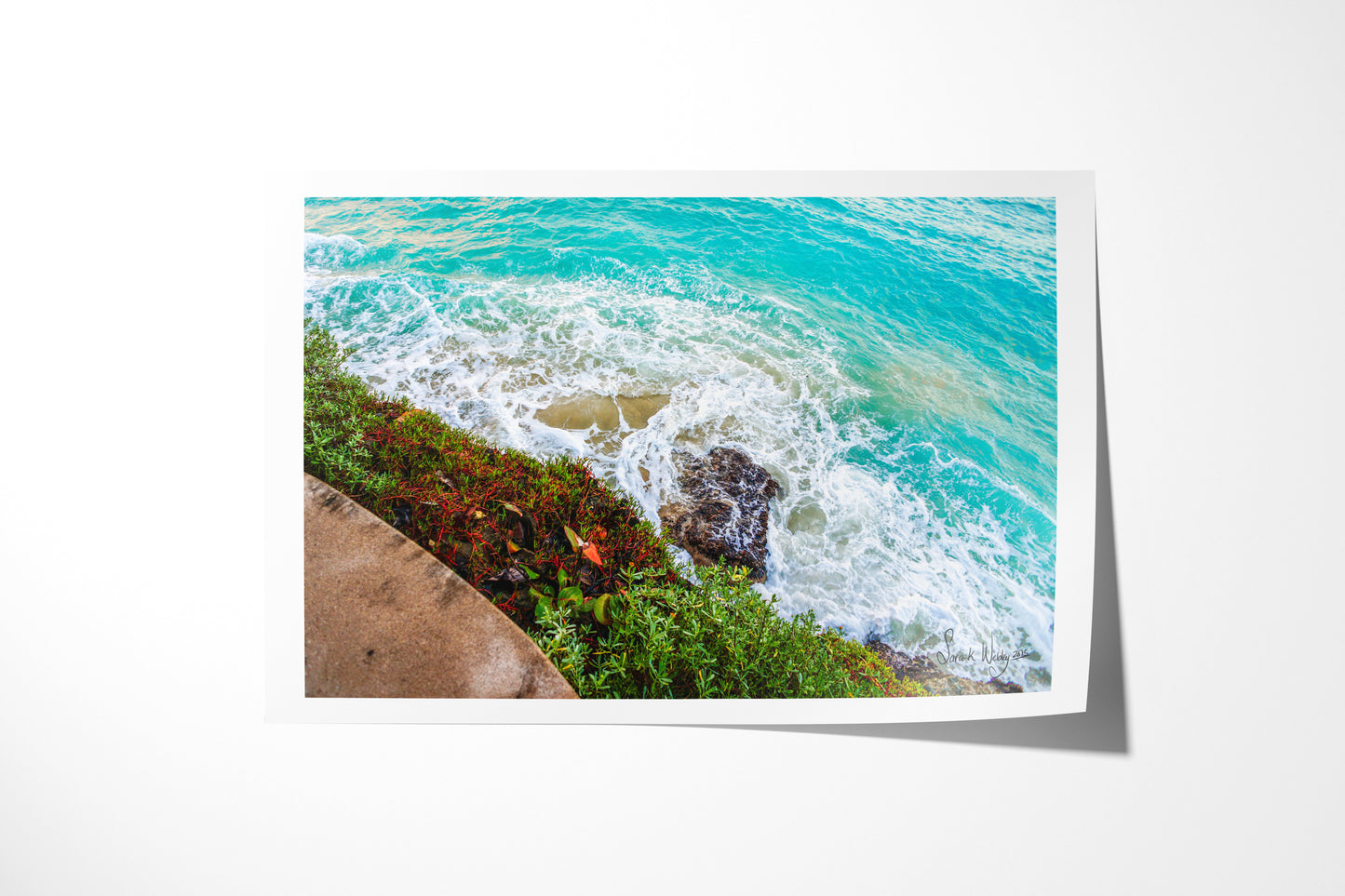 Coastal Harmony - Seascape with Green and Red Foliage Print