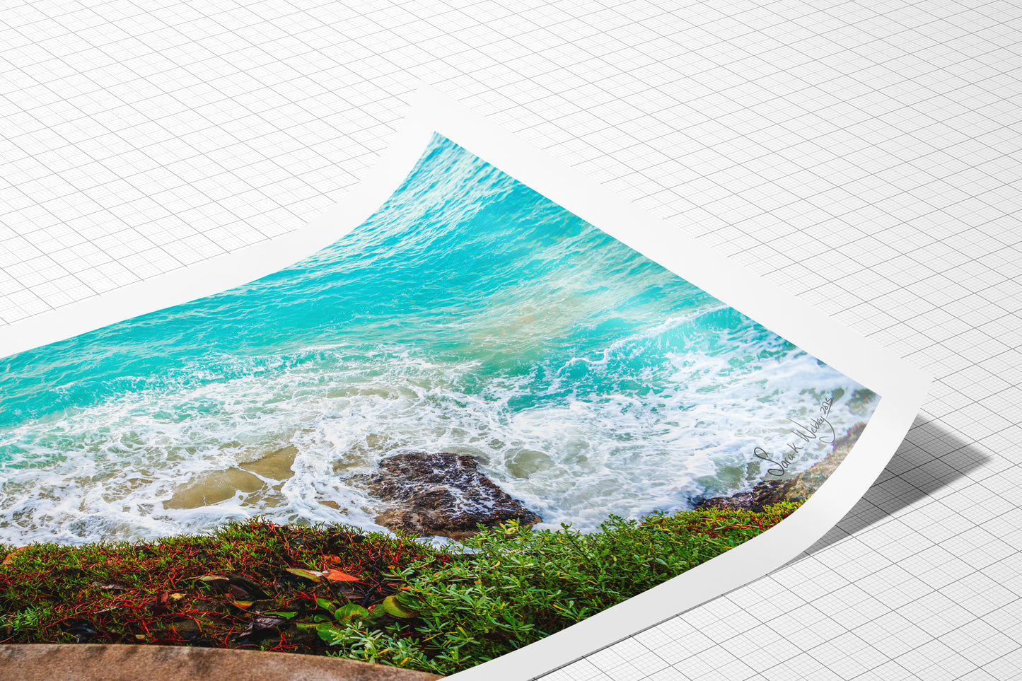 Coastal Harmony - Seascape with Green and Red Foliage Print