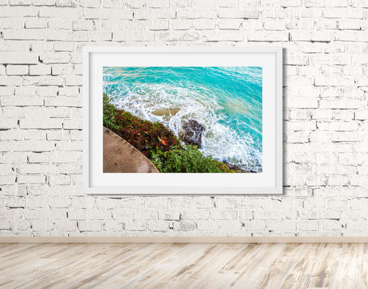 Coastal Harmony - Seascape with Green and Red Foliage Print