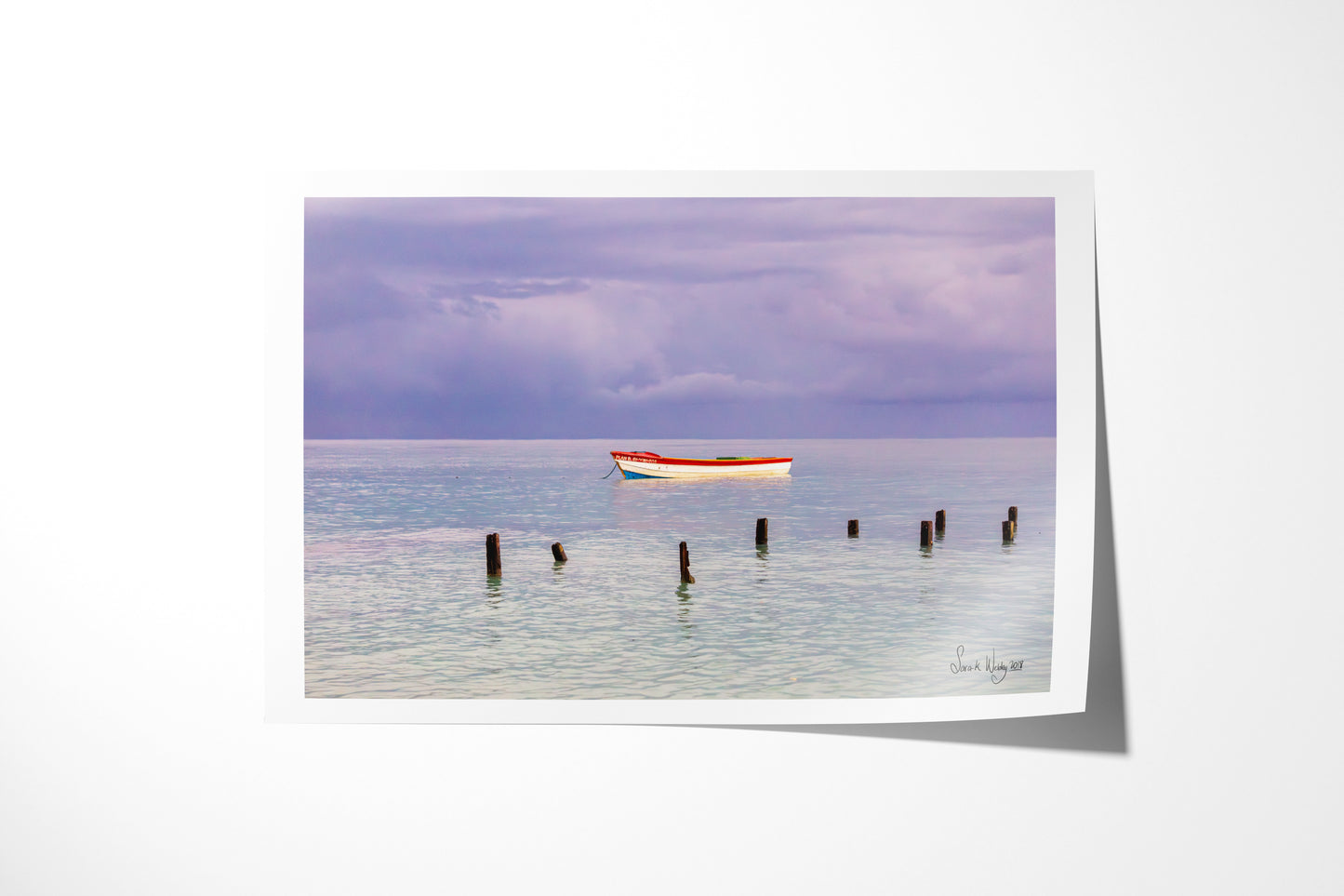 Tranquil Rainfall Retreat - Fishing Boat in Westmoreland Waters Print